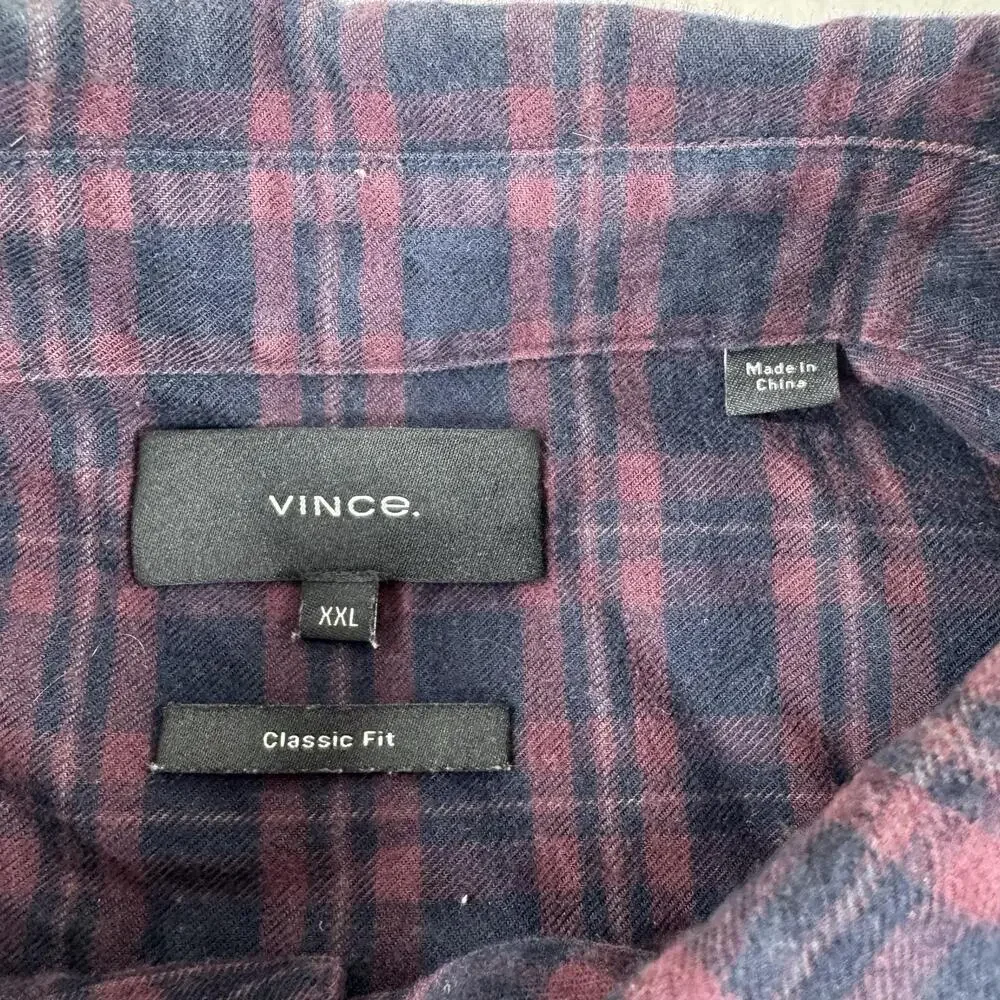 Vince Shirt Mens Size 2XL Red Plaid Flannel Classic Fit Long Sleeve Button Up